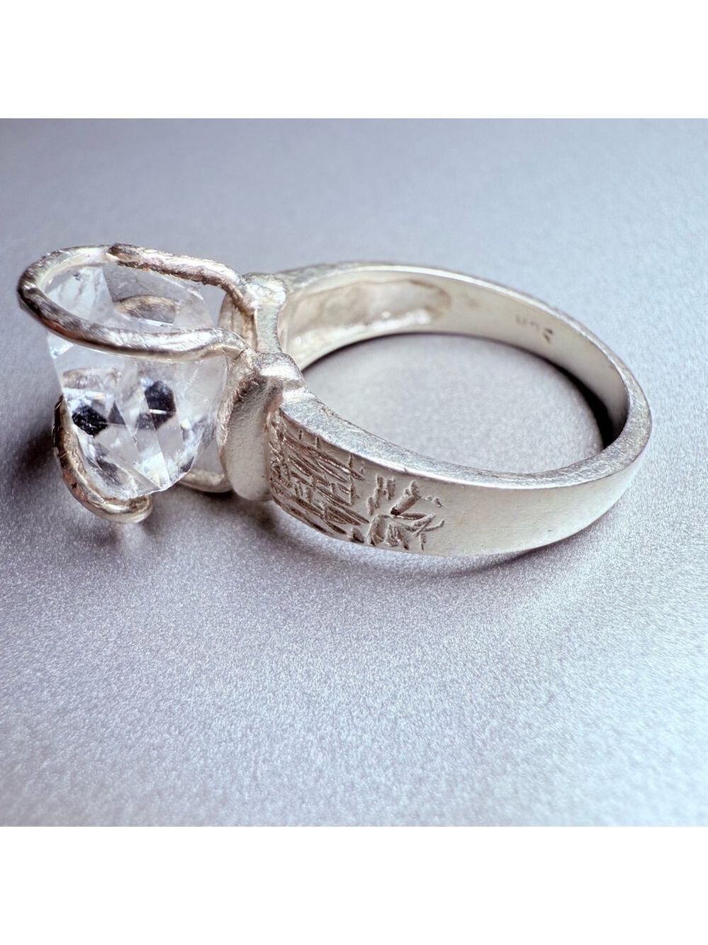 Artisan Brutalist Wire Wrap Rough Quartz Rock Crystal Sterling Silver 925 Ring - Picture 4 of 10